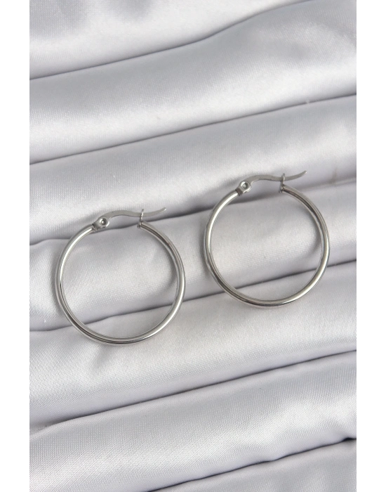 316 Çelik Gümüş Renk 27 mm Halka Model Kadın Küpe