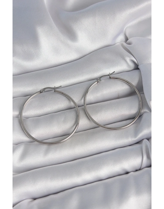 316 Çelik Gümüş Renk 43 mm Halka Model Kadın Küpe