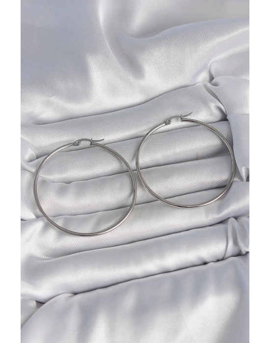 316 Çelik Gümüş Renk 53 mm Halka Model Kadın Küpe