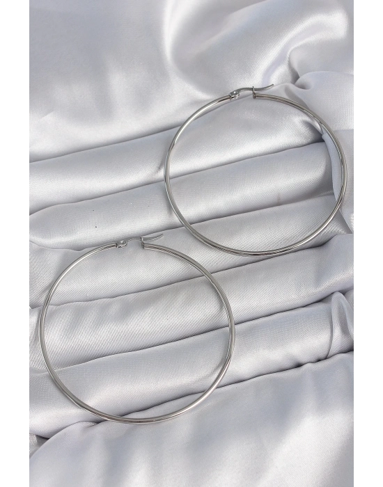 316 Çelik Gümüş Renk 63 mm Halka Model Kadın Küpe