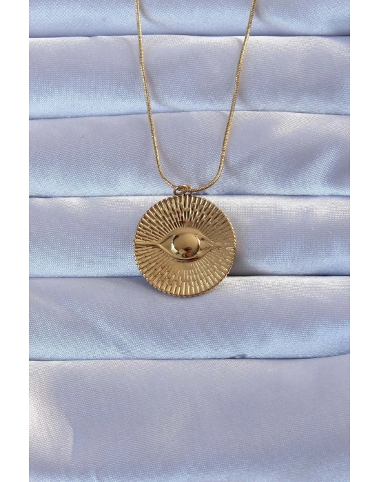 316L Altın Renk İşlemeli Göz Kolye