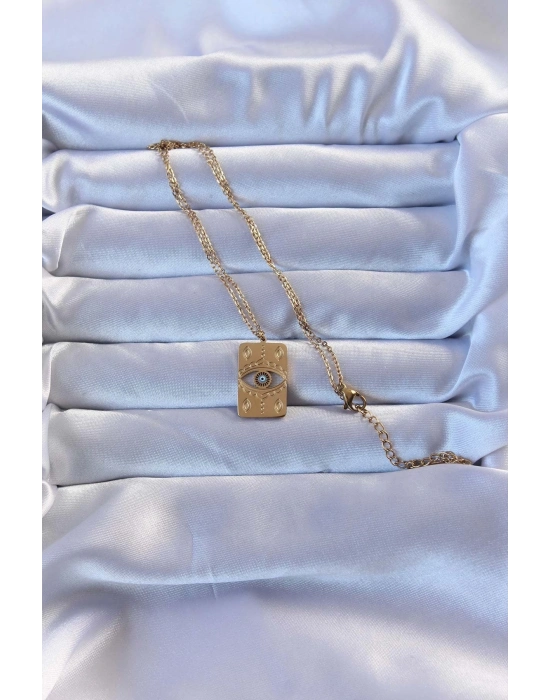 316L Altın Renk İşlemeli Nazarlı Vintage Kolye