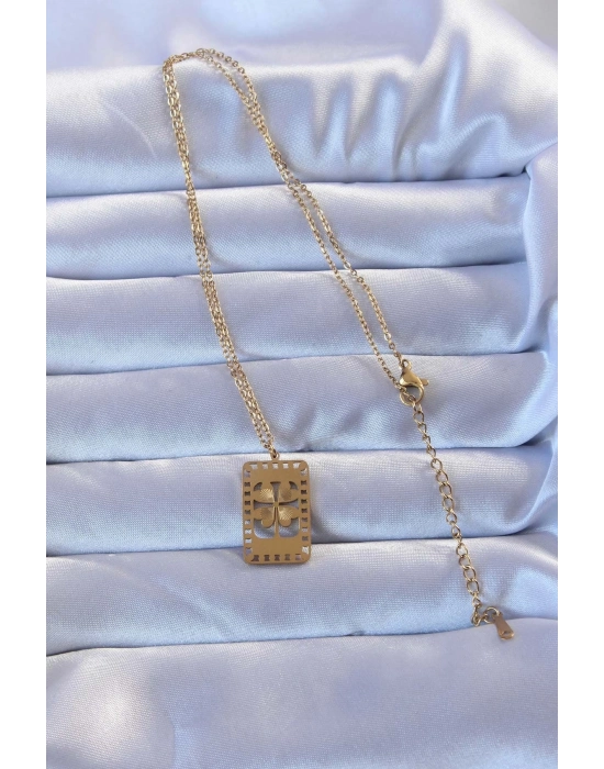 316L Altın Renk İşlemeli Yonca Model Vintage Kolye