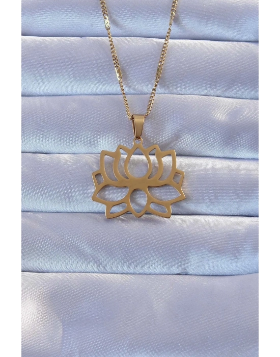 316L Altın Renk Lotus Kolye