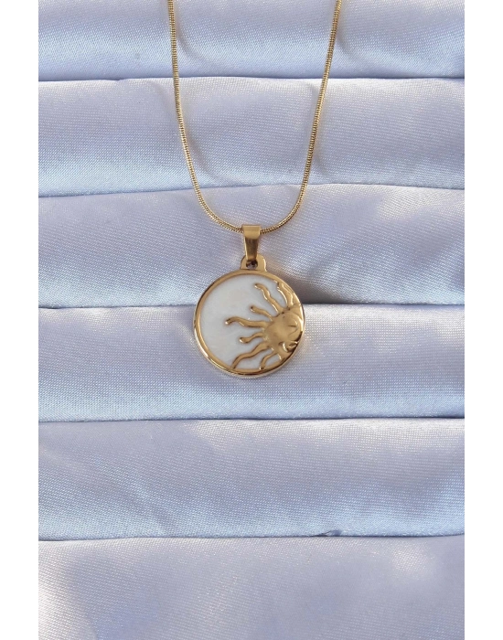 ® 316L Altın Renk Mineli Parlayan Güneş Kolye