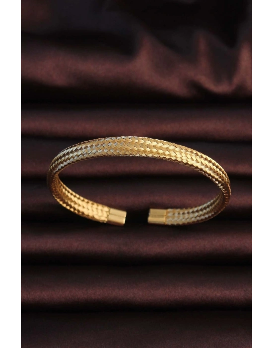 316L Çelik Altın Renk Hasır Görünüm Erkek Bileklik