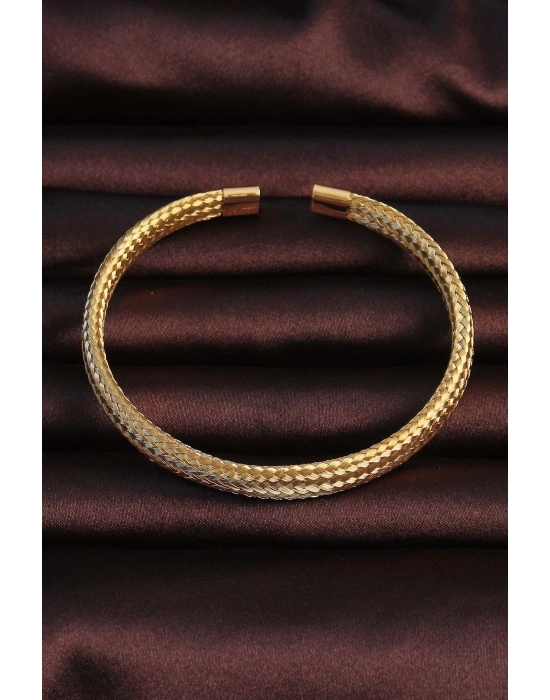 316L Çelik Altın Renk Hasır Görünüm Erkek Bileklik