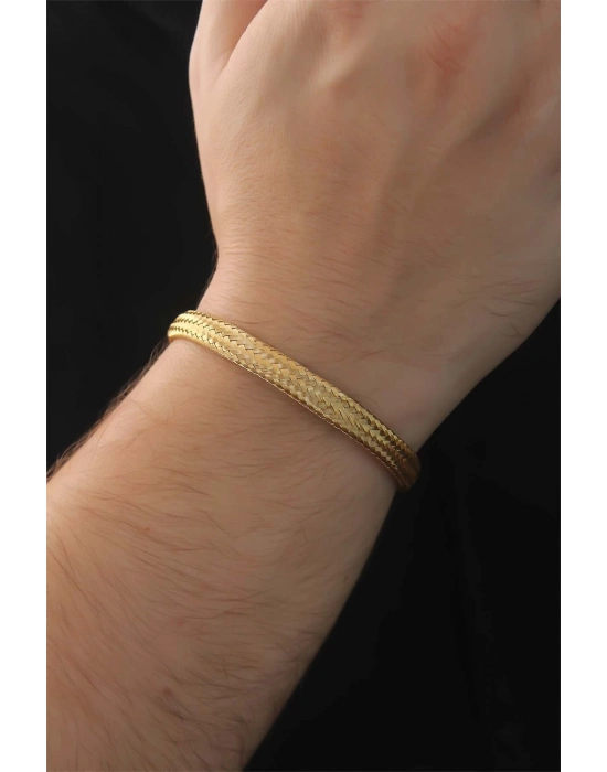 316L Çelik Altın Renk Hasır Görünüm Erkek Bileklik