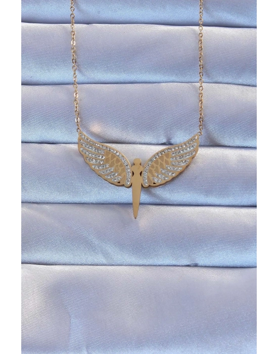 316L Çelik Altın Renk Zirkon Taşlı Mikail Kolye