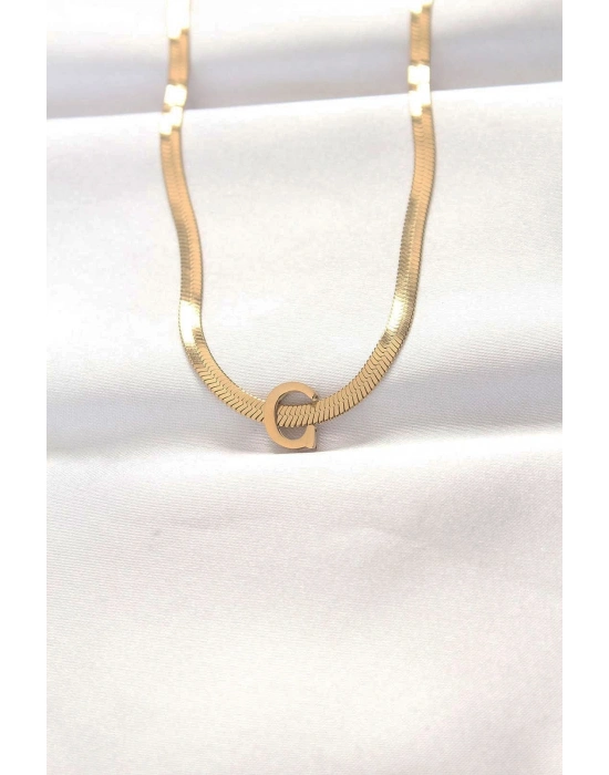 ® 316L Çelik C Harfli Gold Renk İtalyan Zincirli Kolye
