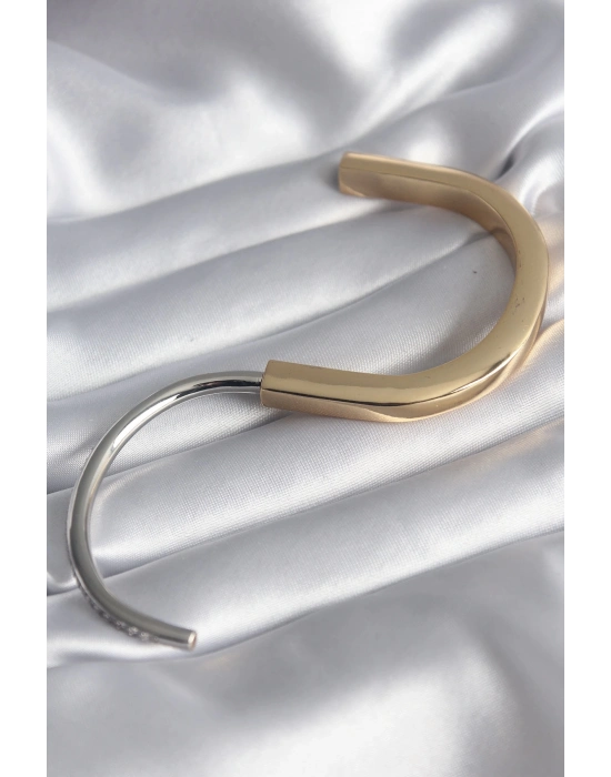 ® 316L Çelik Gold Gümüş Renk Zirkon Taşlı VIP Seri Kadın Kelepçe