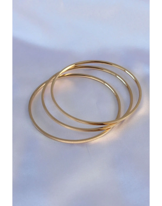 316L Çelik Gold Renk 3lü Ajda Model Kadın 60 mm Bilezik