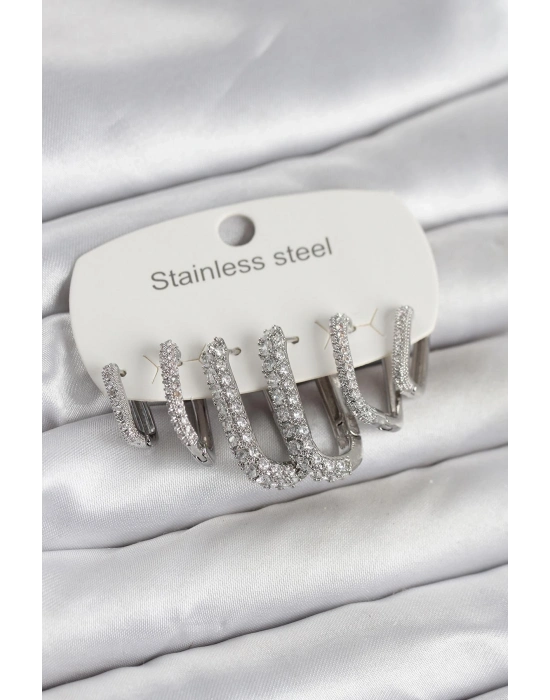 316L Çelik Gold Renk 6lı Set Zirkon Taşlı Kadın Küpe