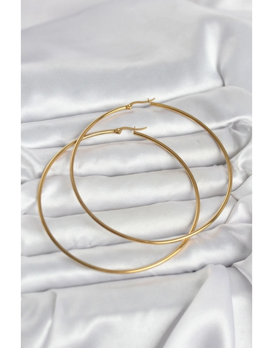 ® 316L Çelik Gold Renk 80 mm Kadın Halka Küpe