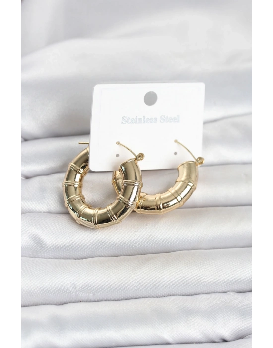 316L Çelik Gold Renk Bambu Model Halka Kadın Küpe