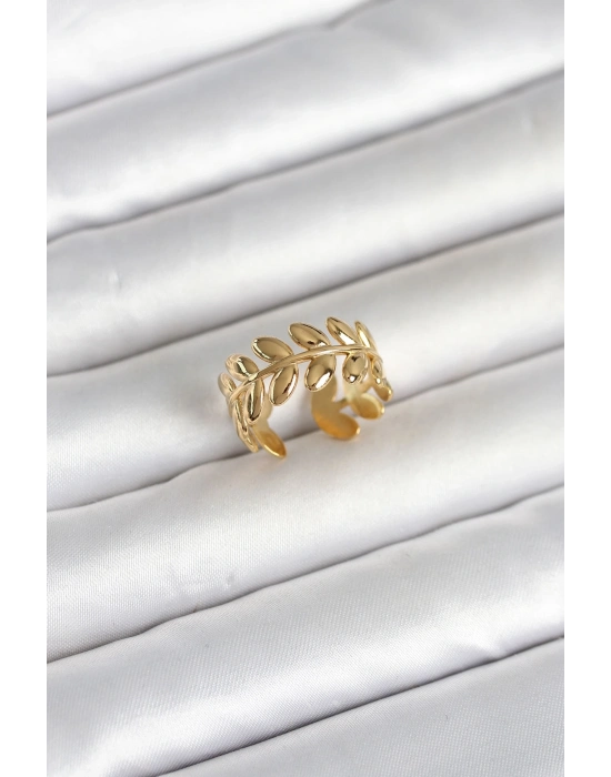 316L Çelik Gold Renk Başak Form Kadın Yüzük