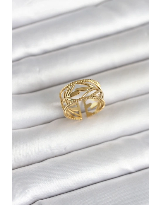 316L Çelik Gold Renk Başak Model Kadın Yüzük