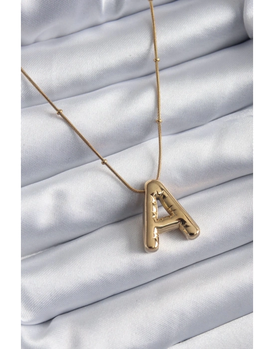 316L Çelik Gold Renk Bubble A Harf Model Kadın Kolye