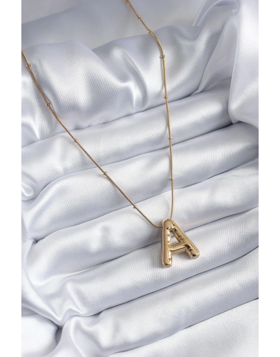 316L Çelik Gold Renk Bubble A Harf Model Kadın Kolye