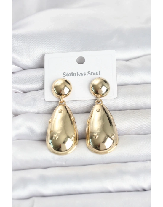 316L Çelik Gold Renk Damla Model Kadın Küpe