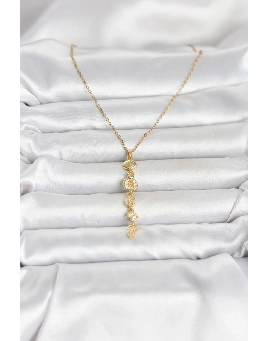 316L Çelik Gold Renk Deniz Temalı Y Model Zirkon Taşlı Kadın Kolye