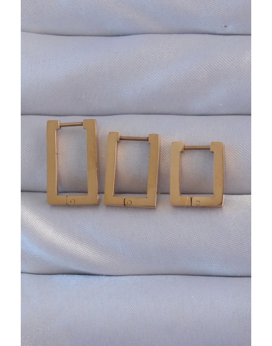 316L Çelik Gold Renk Dikdörtgen Küpe Seti