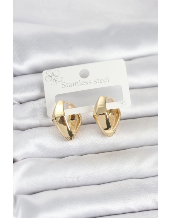 316L Çelik Gold Renk Elmas Model Halka Kadın Küpe