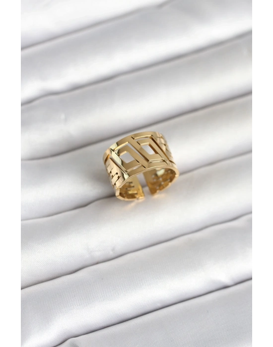 316L Çelik Gold Renk Geometrik Model Kadın Yüzük