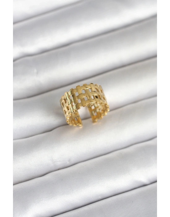 316L Çelik Gold Renk Hasır Model Kadın Yüzük