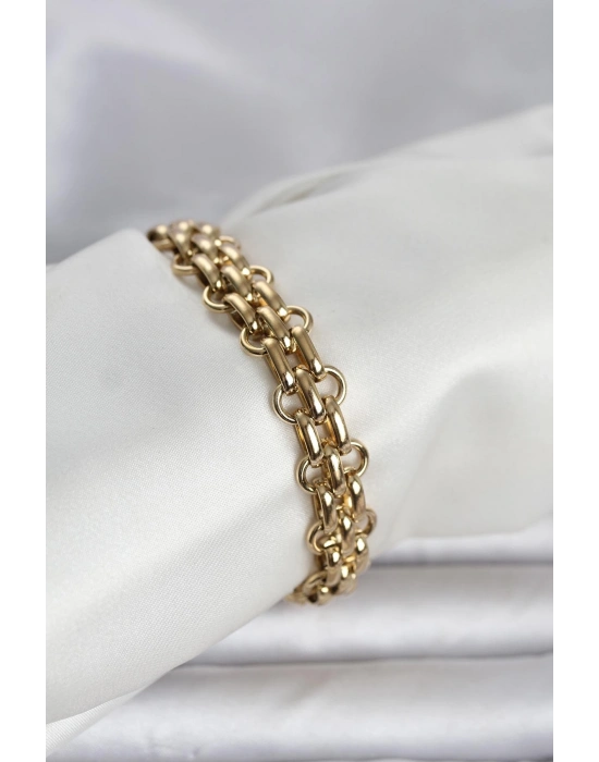 316L Çelik Gold Renk Hasır Zincir Model Kadın Bileklik