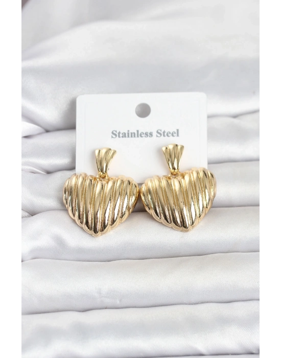 316L Çelik Gold Renk Kalp Model Kadın Küpe