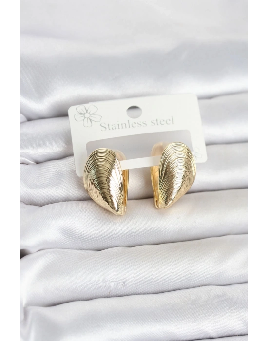 316L Çelik Gold Renk Midye Model Kadın Küpe