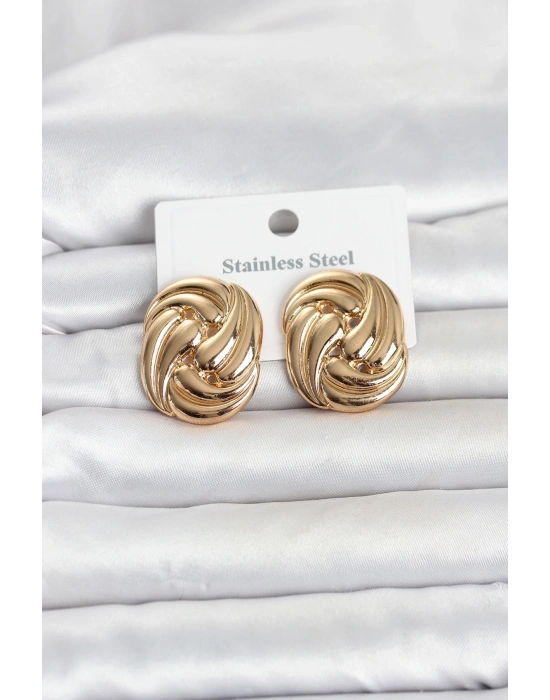 316L Çelik Gold Renk Motif Desen Model Kadın Küpe