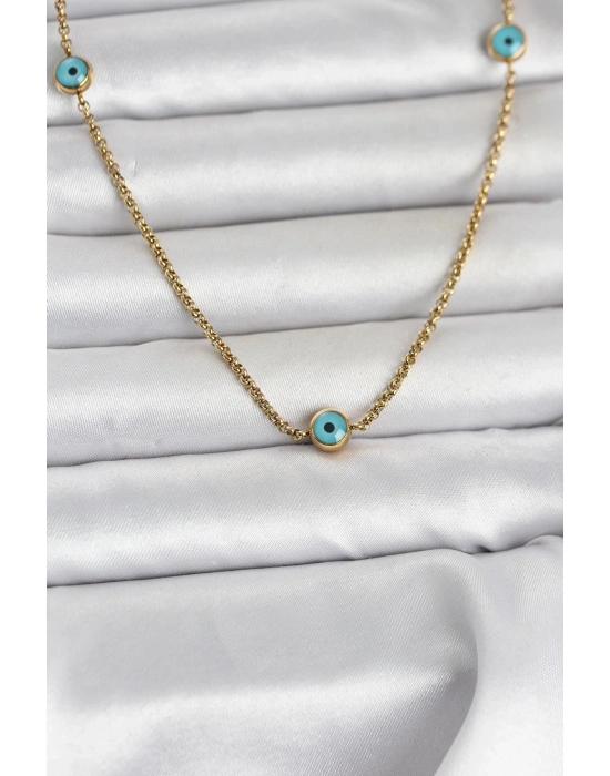 316L Çelik Gold Renk Nazarlı Model Kadın Kolye