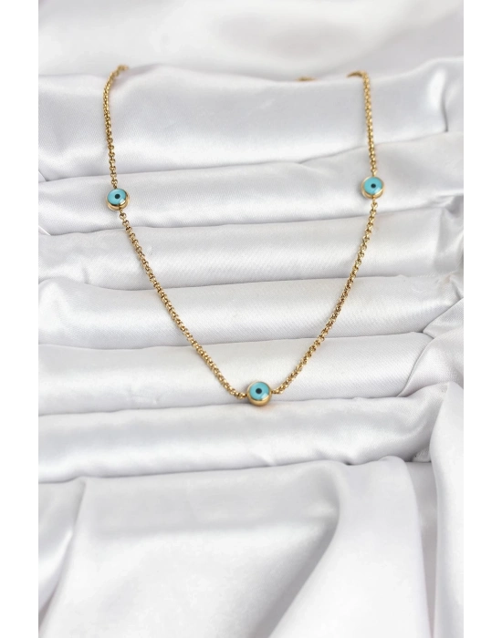 316L Çelik Gold Renk Nazarlı Model Kadın Kolye