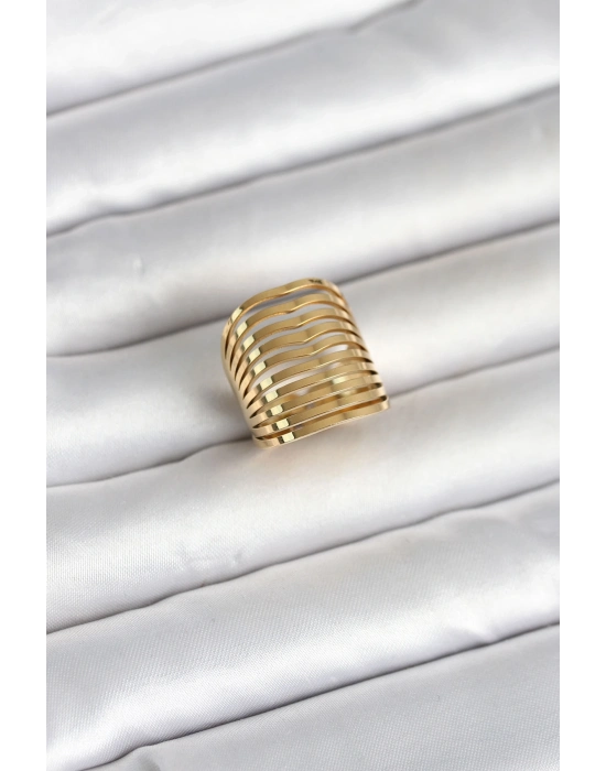 316L Çelik Gold Renk Plaka Model Kadın Yüzük