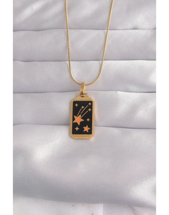 316L Çelik Gold Renk Siyah Mineli Yıldız Figür Tarot Kolye
