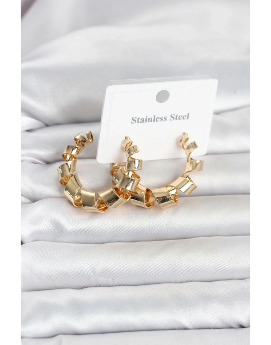 316L Çelik Gold Renk Spiral Halka Kadın Küpe