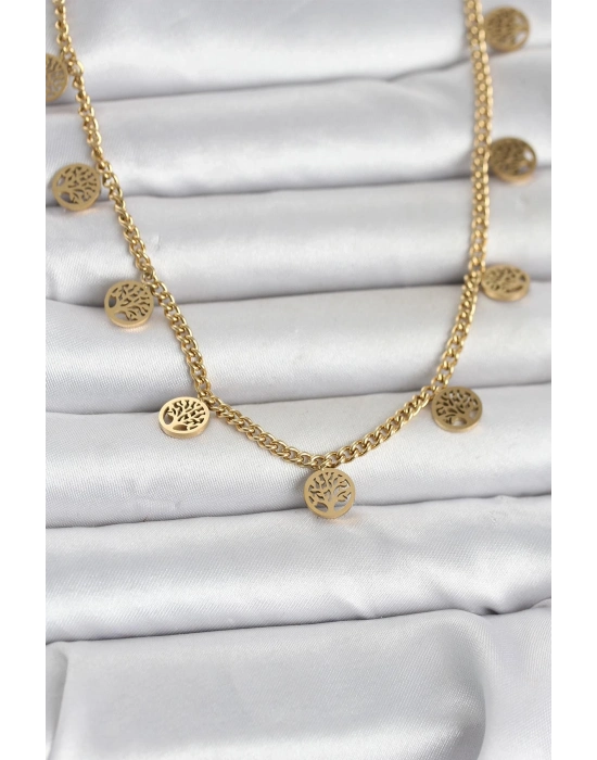 316L Çelik Gold Renk Yaşam Ağacı Model Kadın Kolye