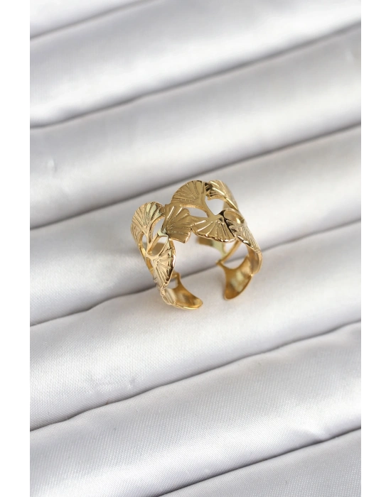 316L Çelik Gold Renk Yelpaze Model Kadın Yüzük