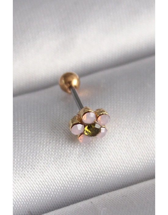 316L Çelik Gold Renk Zirkon Taşlı Çiçek Tragus Piercing