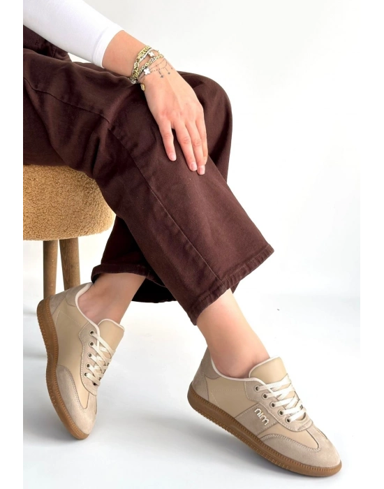 Lunga Bej Cilt Bağcıklı Spor Ayakkabı