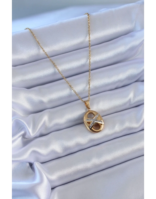 316L Çelik Gold Renk Zirkon Taşlı Kadın Kolye