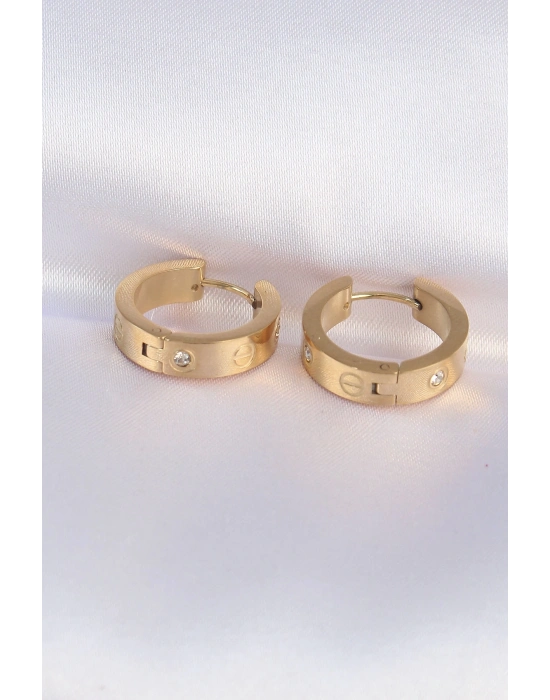 ® 316L Çelik Gold Renk Zirkon Taşlı Model Halka Küpe