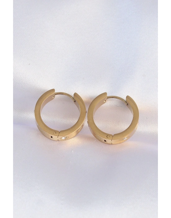 ® 316L Çelik Gold Renk Zirkon Taşlı Model Halka Küpe