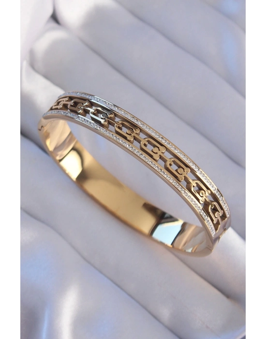 316L Çelik Gold Renk Zirkon Taşlı Model Kelepçe