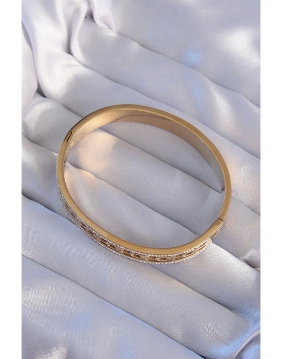 316L Çelik Gold Renk Zirkon Taşlı Model Kelepçe