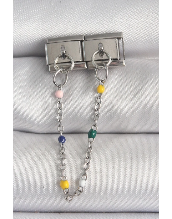 ® 316L Çelik Gümüş Renk 2Li Sallantı Zincir Model Nomination Charm