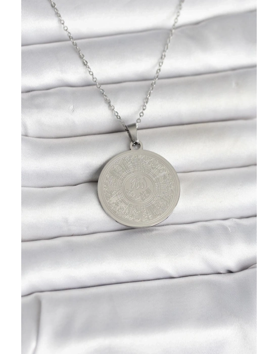 316L Çelik Gümüş Renk Ayetel Kürsi Yazılı Kolye