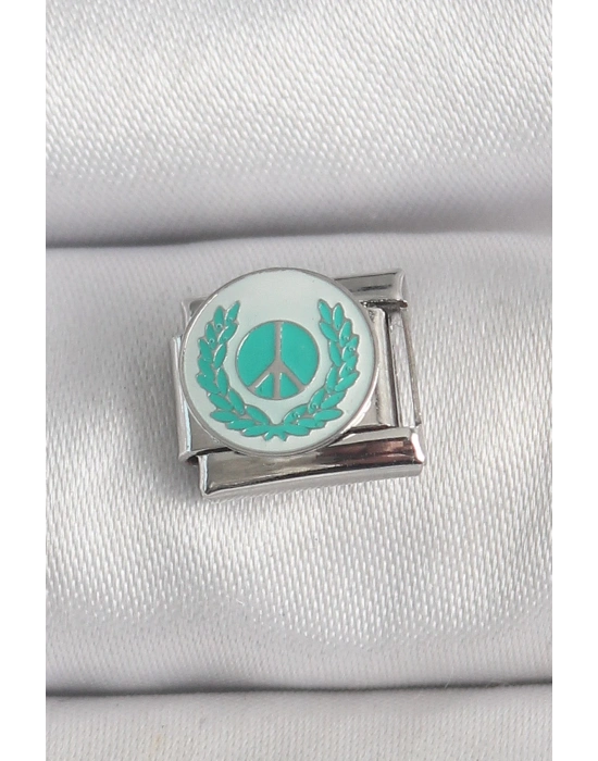 ® 316L Çelik Gümüş Renk Beyaz Mavi Barış İşareti İşlemeli Nomination Charm